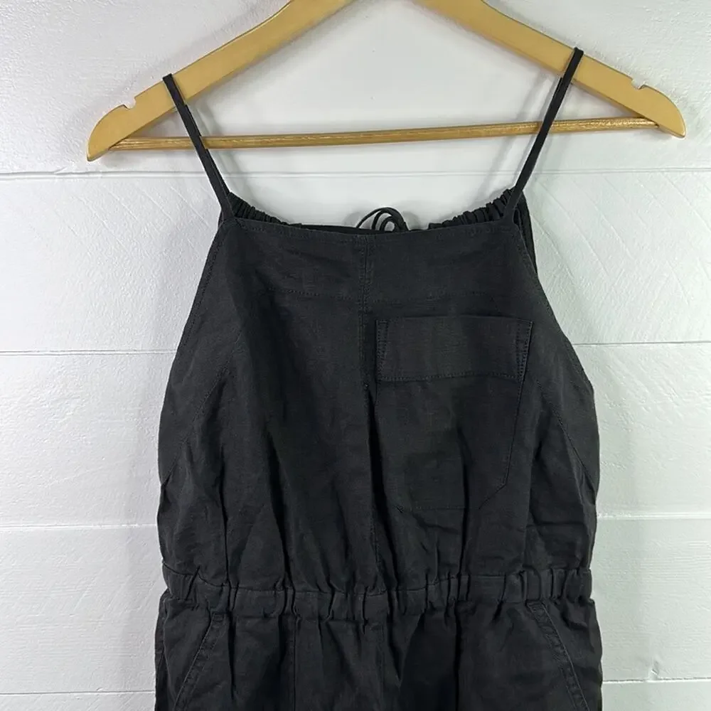 EVERLANE‎ Apron Black Linen Shoestring Jumpsuit Size XXS